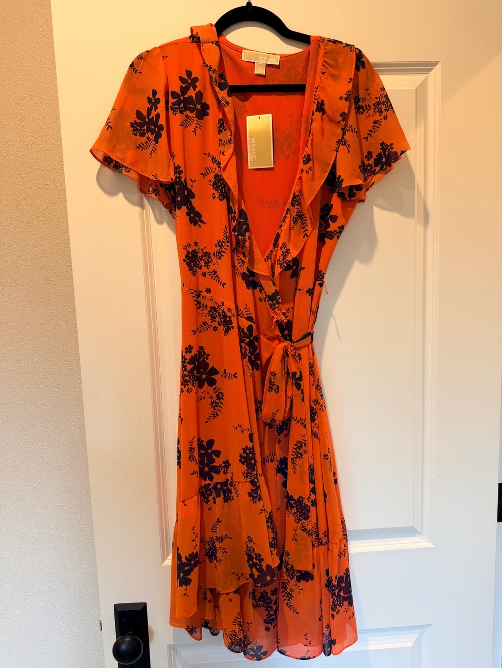 MICHAEL Michael Kors Orange Floral Wrap Dress with Ruffle Trim